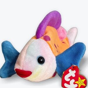 Vintage Ty Beanie Baby Lips The Fish Plush Toy 1999 Colorful Retired Collectible